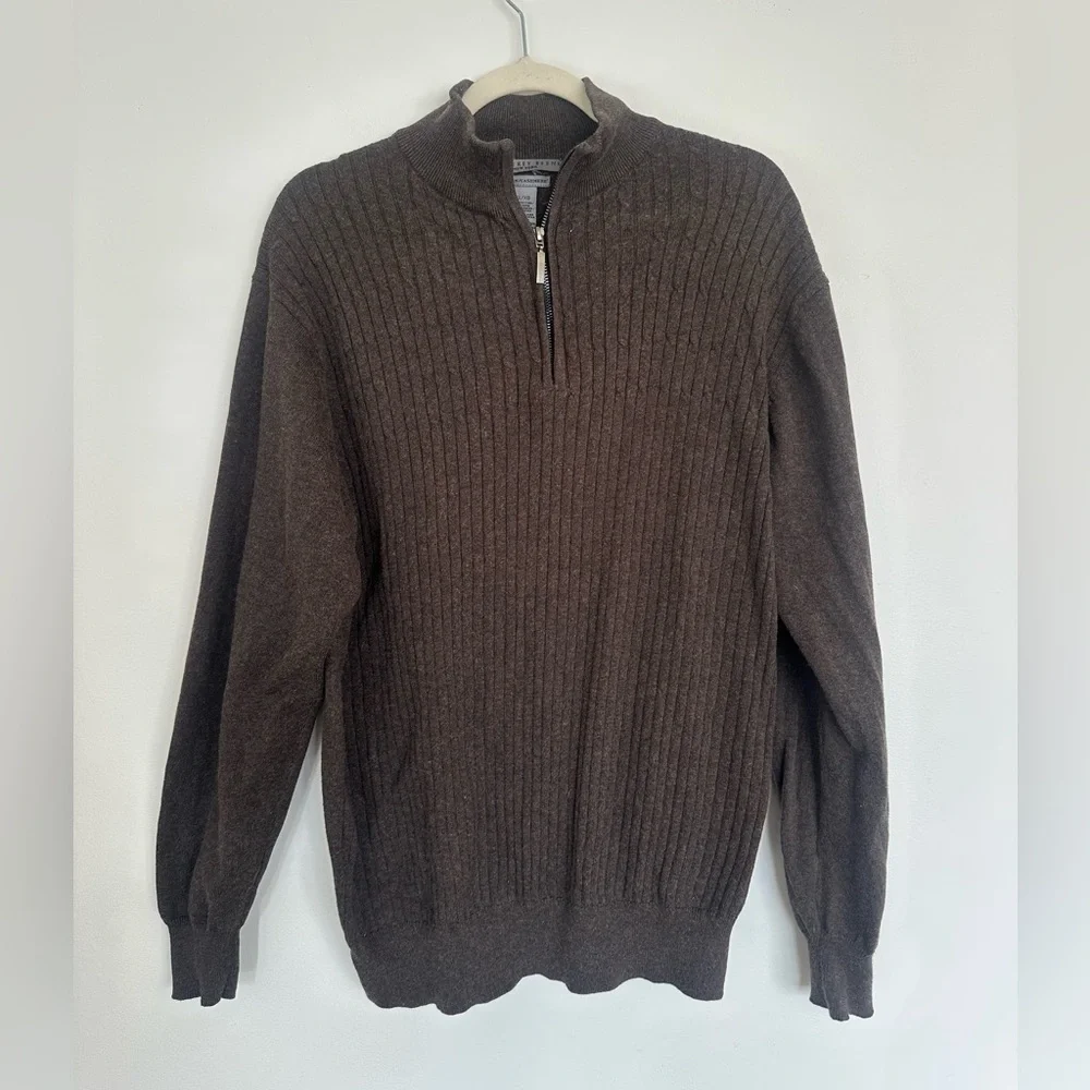 Geoffrey Beene Ribbed Quarter Zip Sweater XL Cotton Cashmere Blend EUC